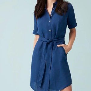 NWOT Untuckit Linen Navy Wrinkle Resistant Dress 10